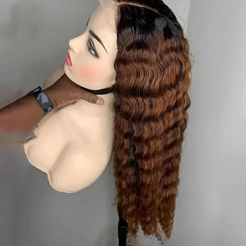 Soft Ombre Brown 180Density 26inch Soft Kinky Curly Preplucked Lace Front Wig For Women Natural Hairline Wig synthetic Baby Hair