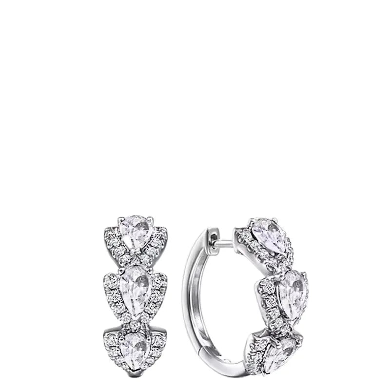 Droplet Shiny Synthetic Gems Decor Hoop Earrings Elegant Simple Style Banquet Party Ear Ornament Female Gift