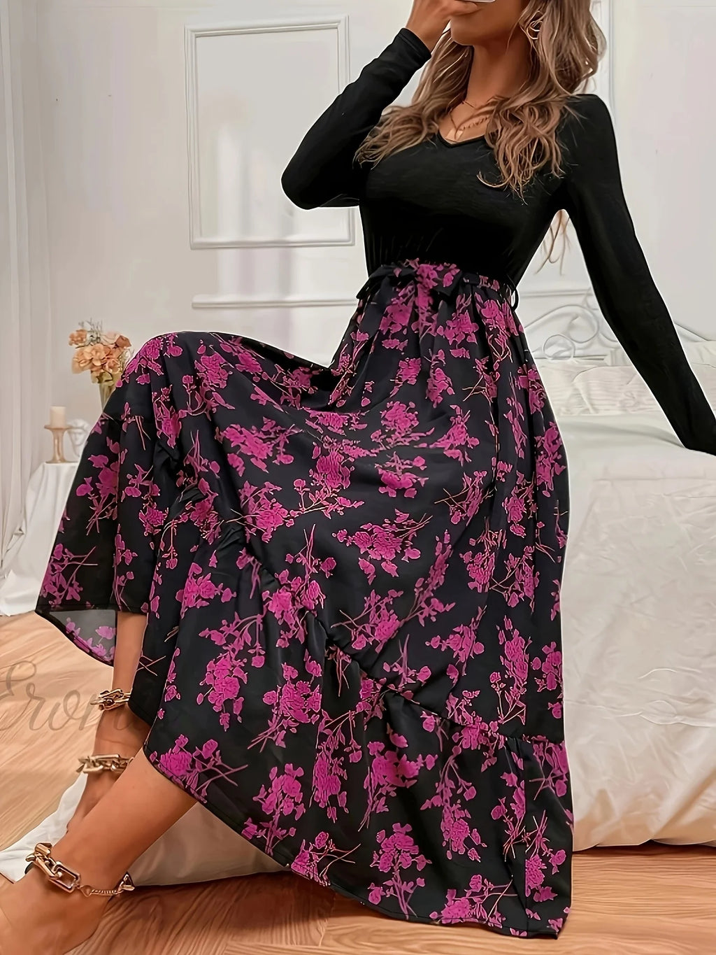 Ladies' large-size printed woven summer casual dress