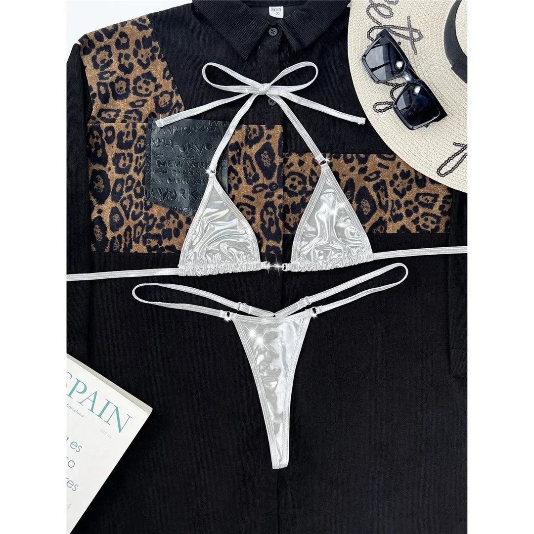 2026 PU Faux Leather Mini Micro Thong Bikini Women Swimwear Female Swimsuit Two-pieces Bikini set Bather Bathing Suit Swim K5280