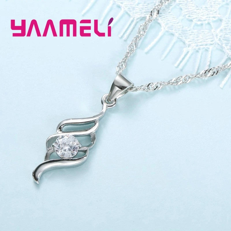 925 Sterling Silver Jewelry Set – Charm Pendant Necklace & Hoop Earrings for Women