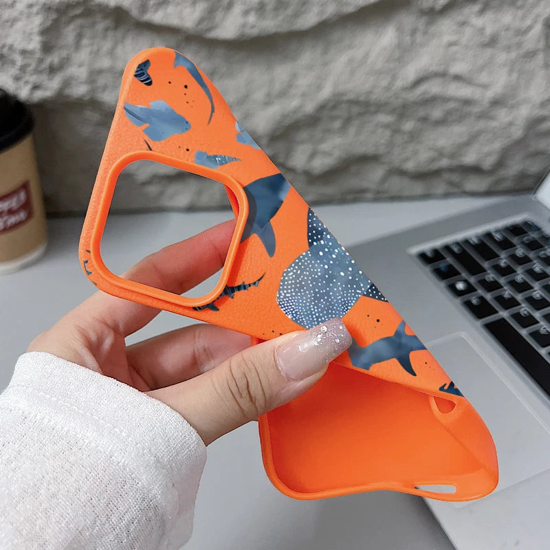 Whale Pattern Case For iPhone 17e 17 16 15 14 Pro Max 13 12 Pro Max 11 16e Shockproof Soft Silicone Leather Texture Phone Cover
