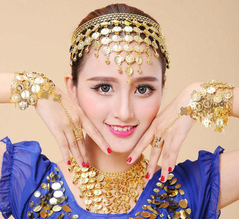 Indian Dance Jewelry Set – Necklace, Headwear, Earrings & Bracelet for Women's Party