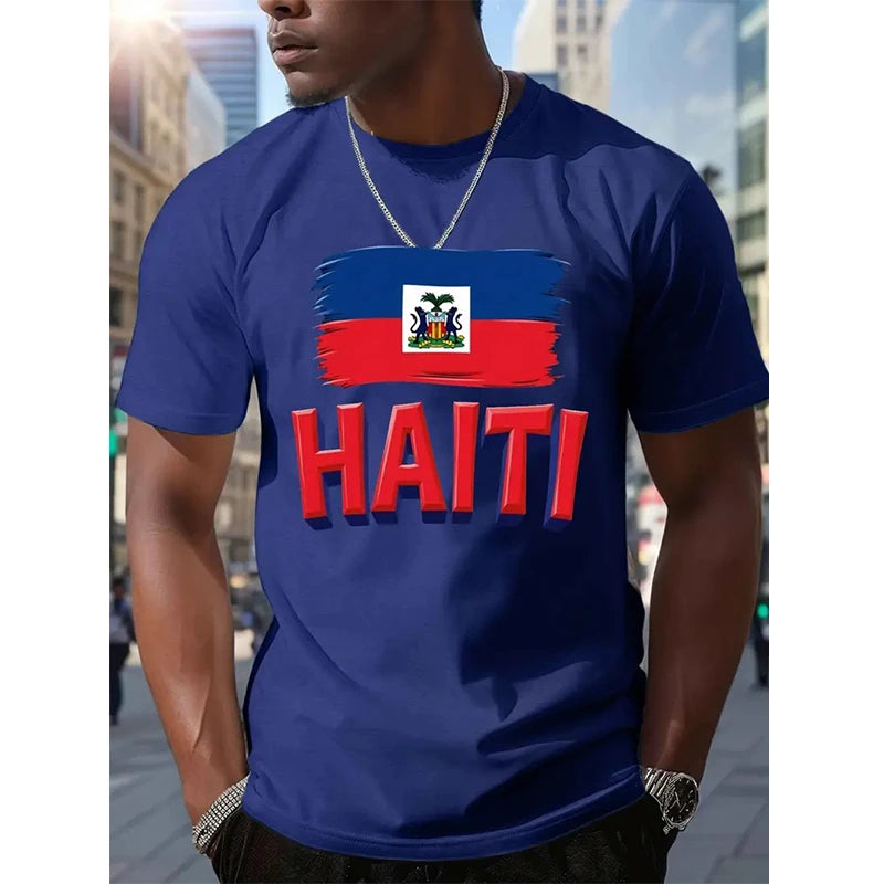Haiti Football T-Shirt – Men's Haitian Flag Oversized Graphic Tee