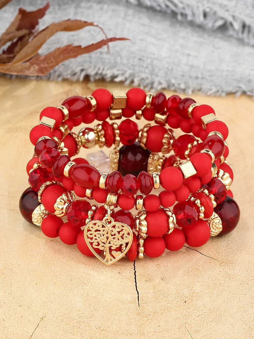 New Acrylic Beads Chain Bracelet Set For Women Tree Of Life Charm Elastic Bangle Female Bohemian Jewelry Accessories
