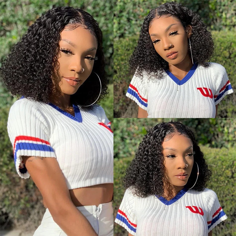 Short Curly Bob Human Hair Wigs For Women 13x4 Deep Water Curly Wave Lace Front Wig Glueless Curly Bob Wig Deep Wave Frontal Wig