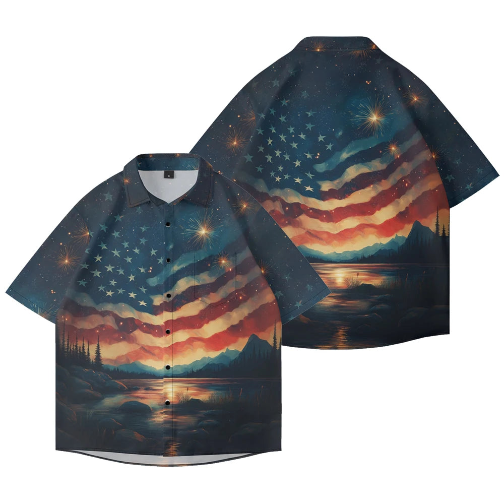 Men's American Flag Hawaiian Shirt – 4th of July Button-Up