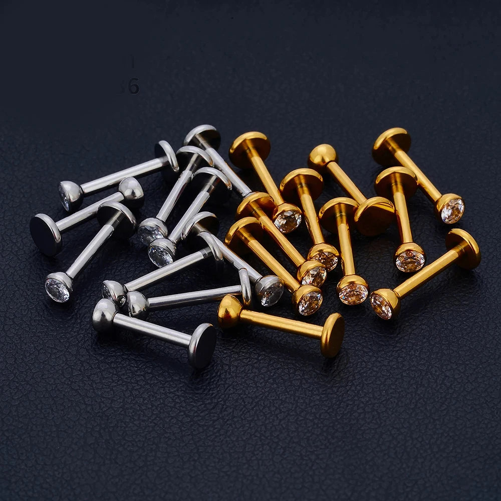 10Pc/50Pc G23 Ttianium Labret Ear Lip Stud Jewelry Square CZ Stone Cartilage Tragus Earring Tongue studs Threaded Body Jewelry