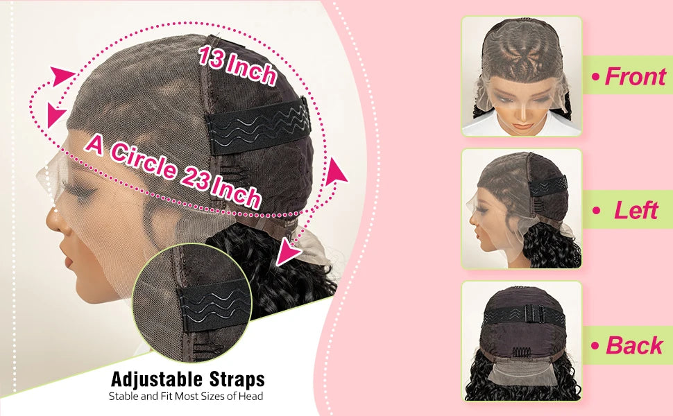 Pre-Styled Deep Wave Braided Wig | Swiss Lace | Baby Hair | Half Cornrow | Women's Braid Wig