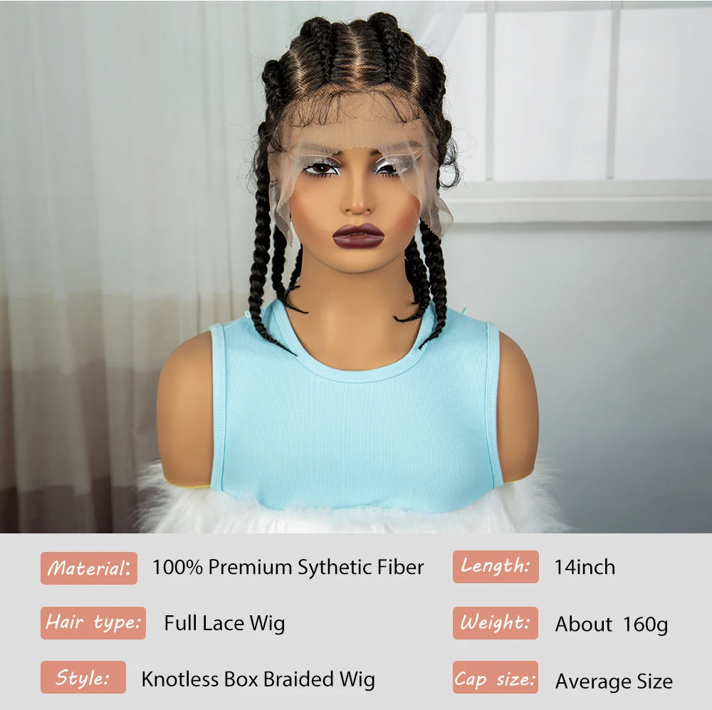 Synthetic Cornrow Braided Wigs Full Lace Short Cute Bob Wigs for Women Girls 14inch Lace Frontal Braided Lace Wig with Baby Hair