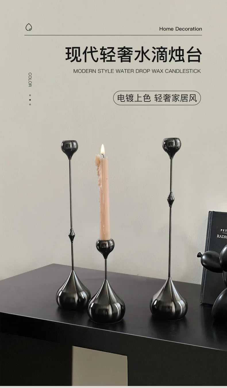 Water Drop Candle Holders Set of 3 | Luxury Nordic Iron & Glass Candlesticks | Romantic Dining Table Decor for Weddings & Home