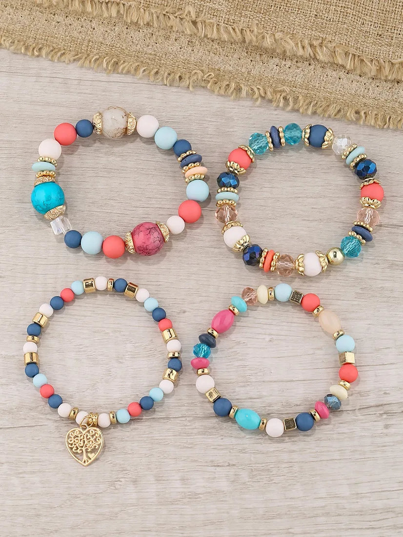 New Acrylic Beads Chain Bracelet Set For Women Tree Of Life Charm Elastic Bangle Female Bohemian Jewelry Accessories