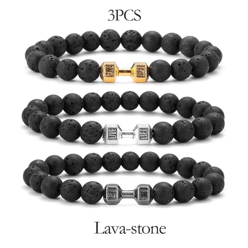 Natural Volcanic Stone Bracelet – Matte Black Lava Bead Fitness Bracelet for Men & Women