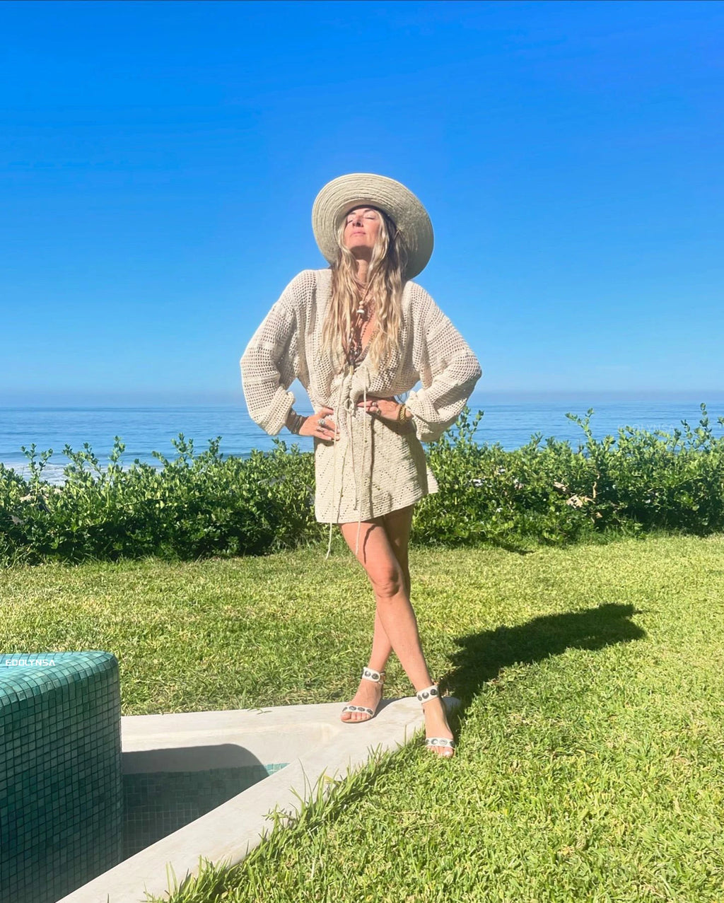 Sexy Deep V-neck Lace-up Bell Sleeve Knit Mesh Hollow Out Beach Mini Dress 2026 Summer Swimsuit Cover Up Women Casual Tunic K14