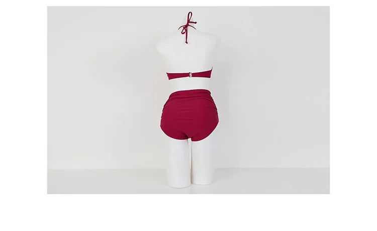 2024 Women's Swimwear Female Swimsuit Red Padded Triangle Bathing Suits Girls Korean High Waisted Bikini Set Beach Wear Swim