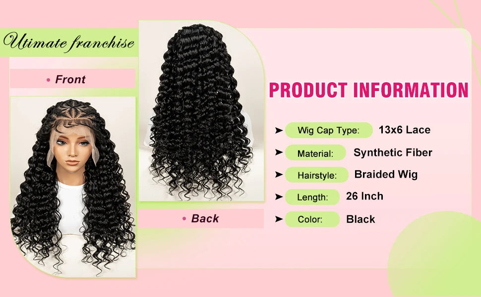 Pre-Styled Deep Wave Braided Wig | Swiss Lace | Baby Hair | Half Cornrow | Women's Braid Wig