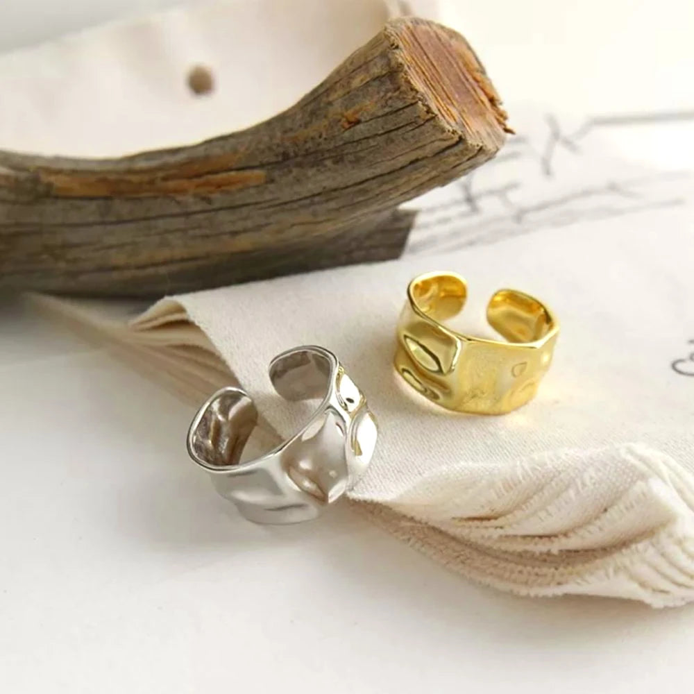 1/3 PCS Stackable Stainless Steels Adjustable Ripple Rings 18K Plated Gold Silver Minimalist Irregular Rings for Women Jewelry