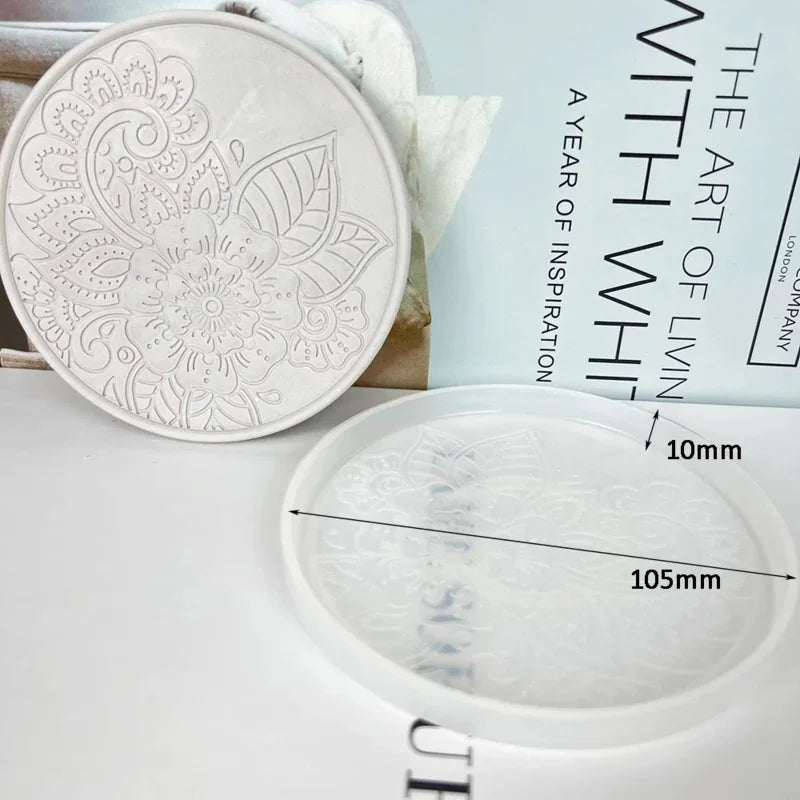 Round Coaster Silicone Mold | DIY Epoxy Resin & Concrete Flower Coaster Mold | Coffee & Wine Glass Home Decor Craft