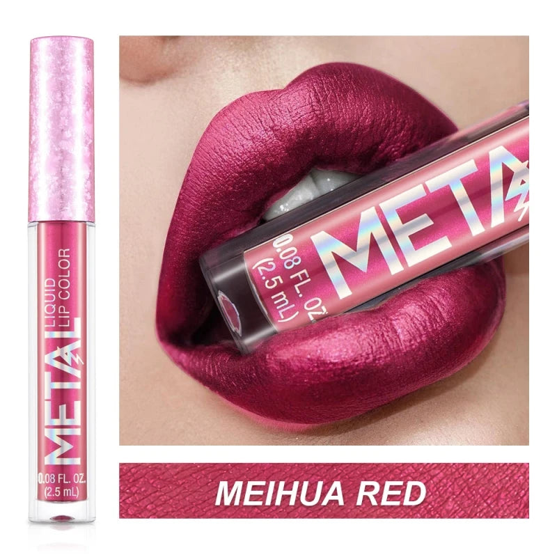 Metallic Matte Liquid Lipstick Waterproof Long Lasting Non-Stick Cup Matte Shimmer Glitter Lip Gloss Women Lips Makeup 12 Colors