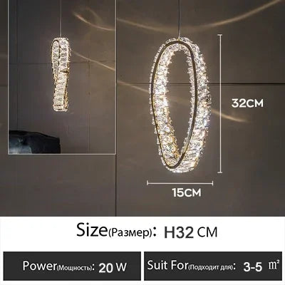Luxury LED Crystal Pendant Light | Modern Chandelier for Bedroom & Living Room | 3 Color Modes | 90–260V