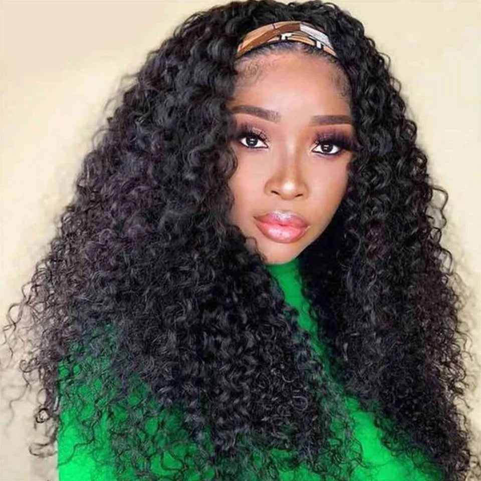 Debut Indian Kinky Curly Human Hair Headband Wig For Black Women 180% Density Glueless Remy Jerry Curl Full Machine Made Hair