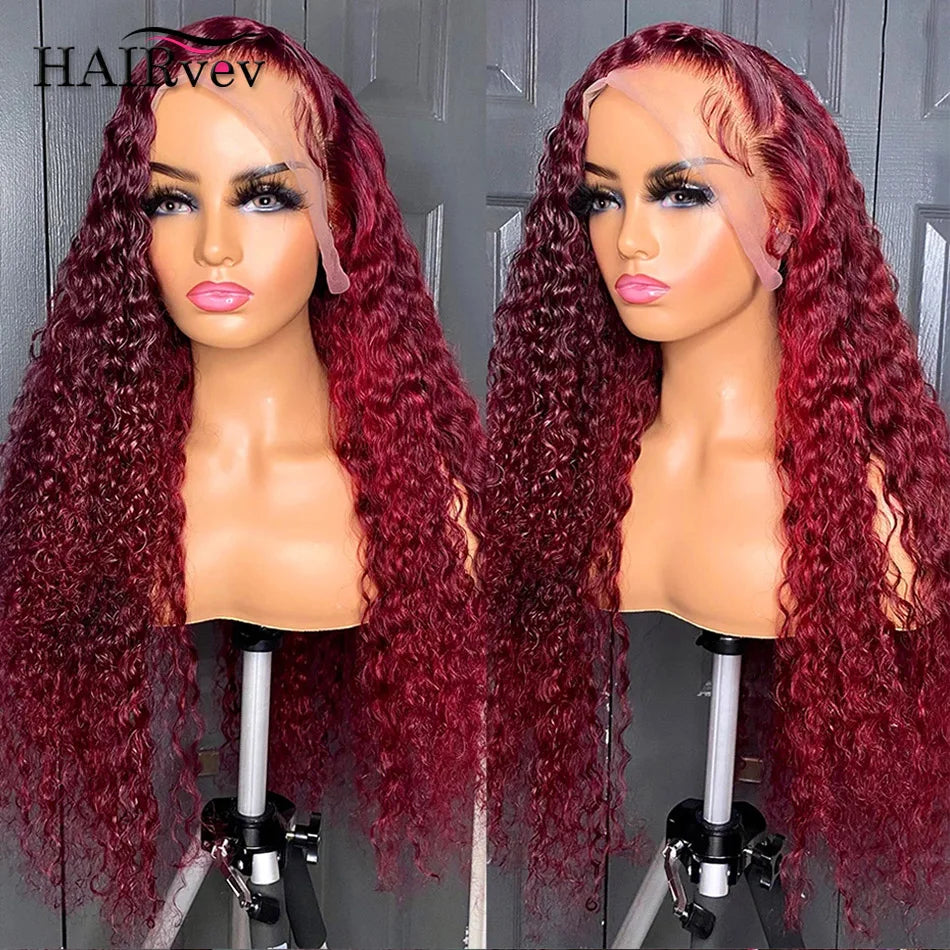 99J Burgundy Deep Wave Human Hair Wig – 13x4 HD Lace Frontal Wig Pre Plucked Brazilian