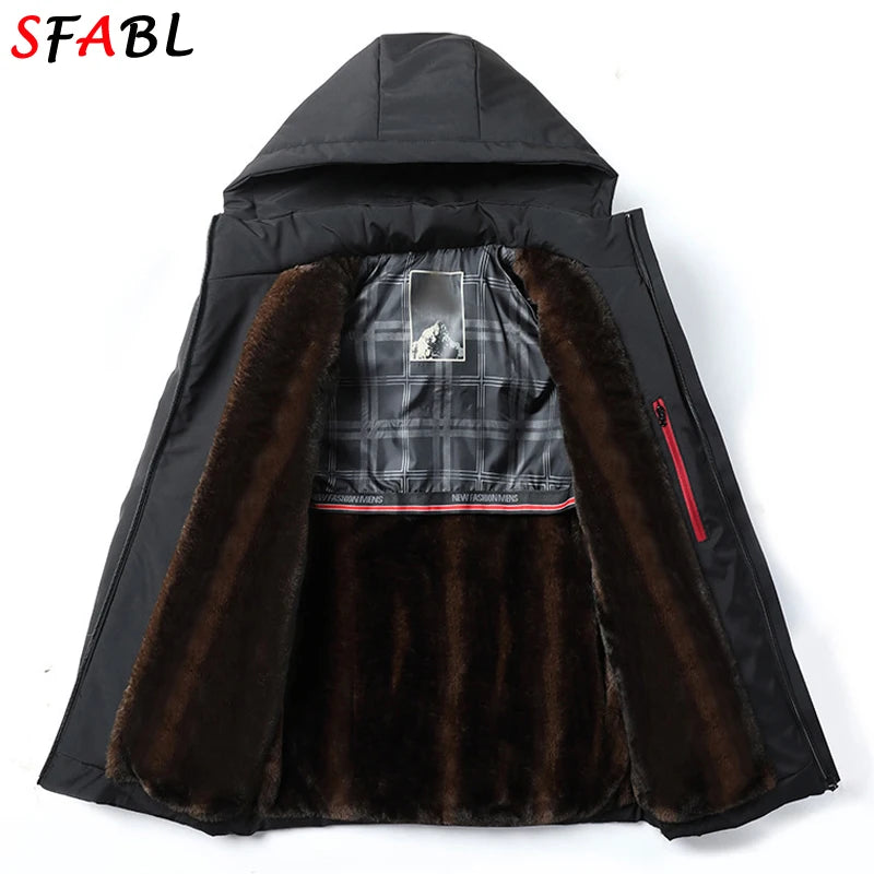 Men's Hooded Fleece-Lined Winter Parka – Korean Style Zip Jacket with Pockets