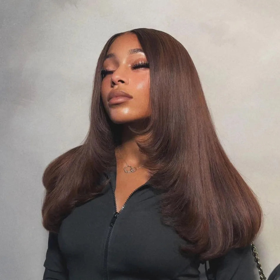 30 Inch Chocolate Brown Lace Front Wig 200% Density Straight HD transparent Lace Frontal Wigs Human Hair Pre Plucked For Women