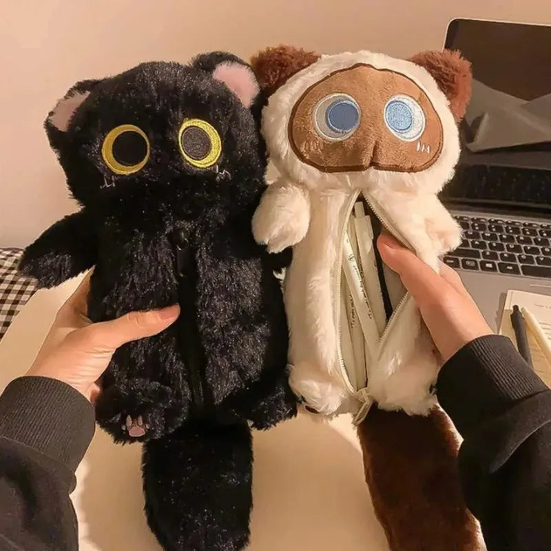 Plush Big-Eyed Cat Pencil Case Super Soft Fun Large Capacity Pencil Bags Multi-Functional Stationery Storage Bag