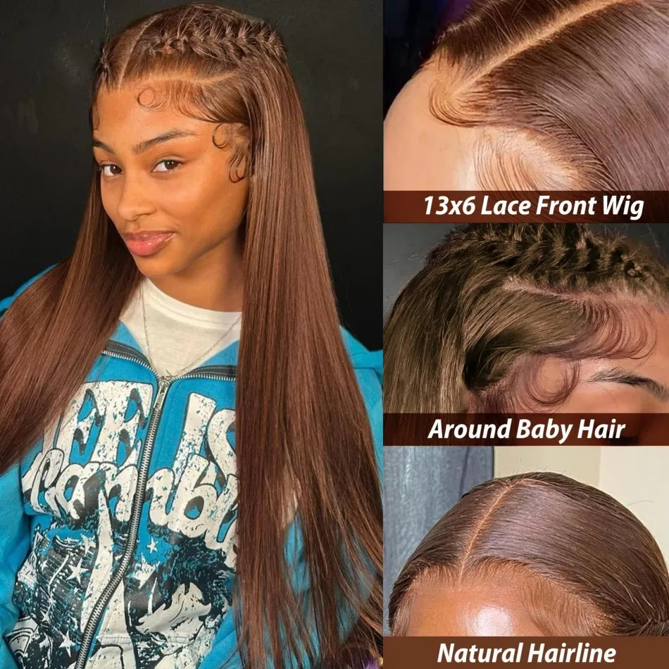 30 Inch Chocolate Brown Lace Front Wig 200% Density Straight HD transparent Lace Frontal Wigs Human Hair Pre Plucked For Women