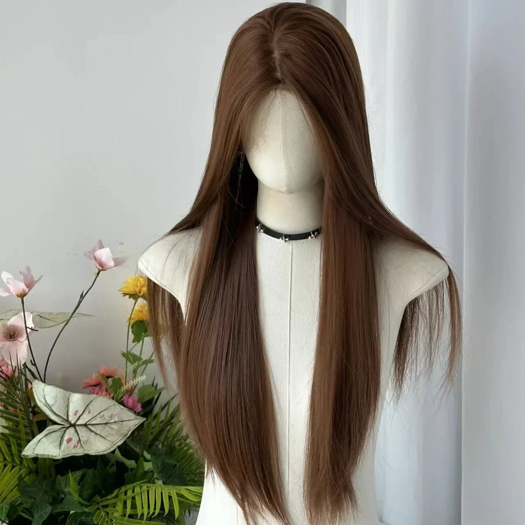 Brown Wig Long Shtriaght Hair Wig 24inch Light Brown Synthetic Wigs for Women Daily Use Heat Resistant Fibers Headband Wig 가발