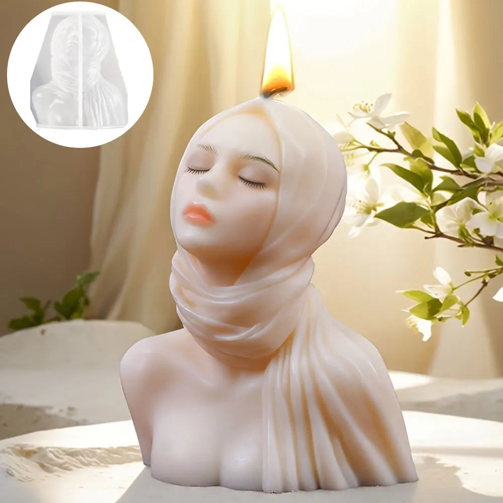Beautiful Woman Silicone Candle Mold | Closed Eyes Relief Girl Resin & Plaster DIY Mold | Scented Candle Craft Ornament