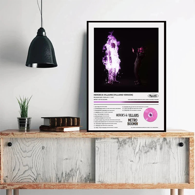 Metro Boomin Heroes & Villains Canvas Print | Hip-Hop Music Album Wall Art Poster | Unframed | Home & Club Decor