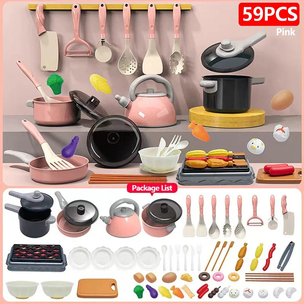 Kids Kitchen Toys Set – 92/69/59 Piece Play Kitchen Accessories with Pots, Pretend Food & Cooking Toys for Toddlers