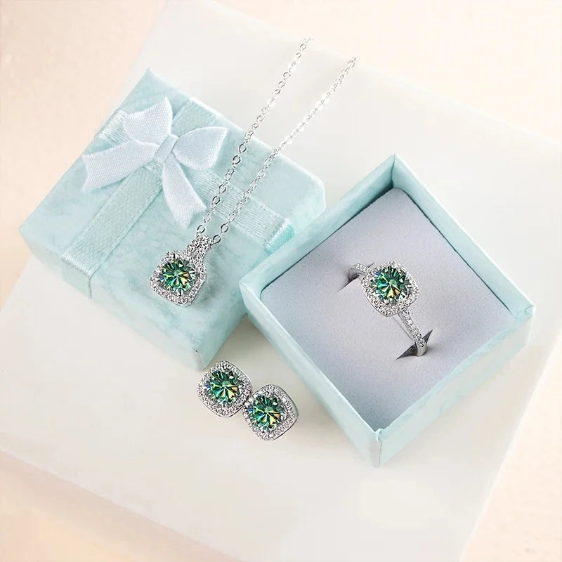 JoyceJelly S925 Sterling Silver Moissanite Diamond Jewelry Set – 1 Carat Necklace, Ring & Earrings