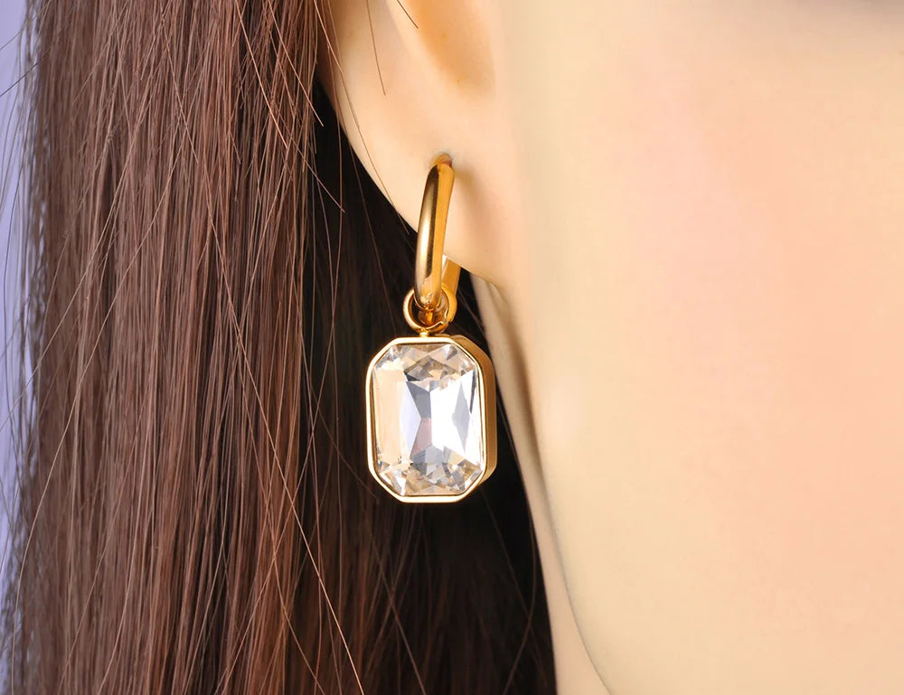 Lokaer Stainless Steel Geometric Square Hoop Earrings Sparkling Cubic Zirconia Crystal Earrings Jewelry For Women серьги E22115