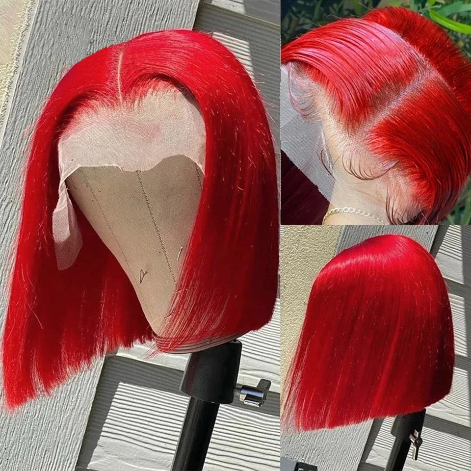 13x4 HD Short Ombre Blonde Wig Straight Bob Lace Front Wig Pre Plucked Synthetic Short Lace Frontal Wig Glueless Daily Cosplay