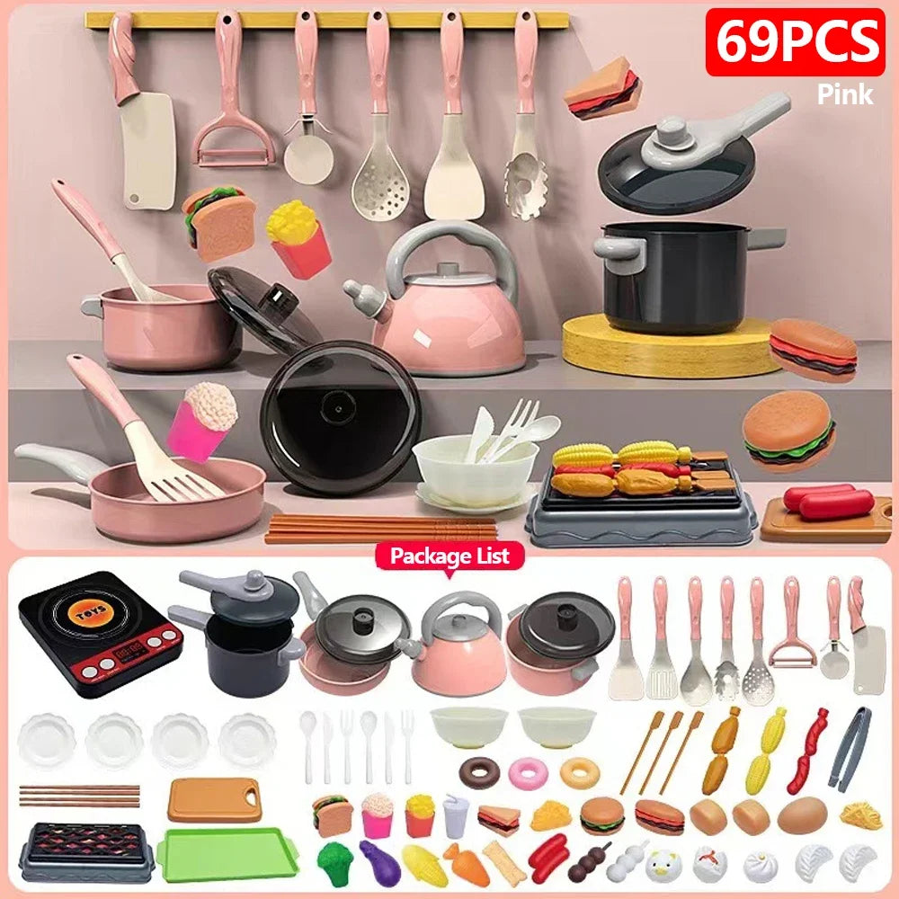 Kids Kitchen Toys Set – 92/69/59 Piece Play Kitchen Accessories with Pots, Pretend Food & Cooking Toys for Toddlers