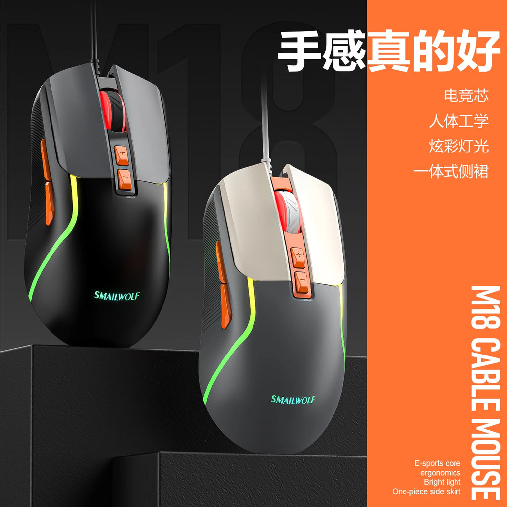 SMAILWOLF M18 RGB Gaming Mouse – Wired USB Ergonomic E-Sports Mouse for PC & Laptop