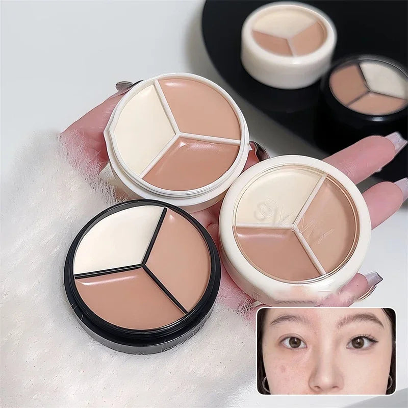 3-Color Concealer Palette High Coverage Concealer Cover Anti Dark Circle Freckle Natural Finish Foundation Face Makeup Base