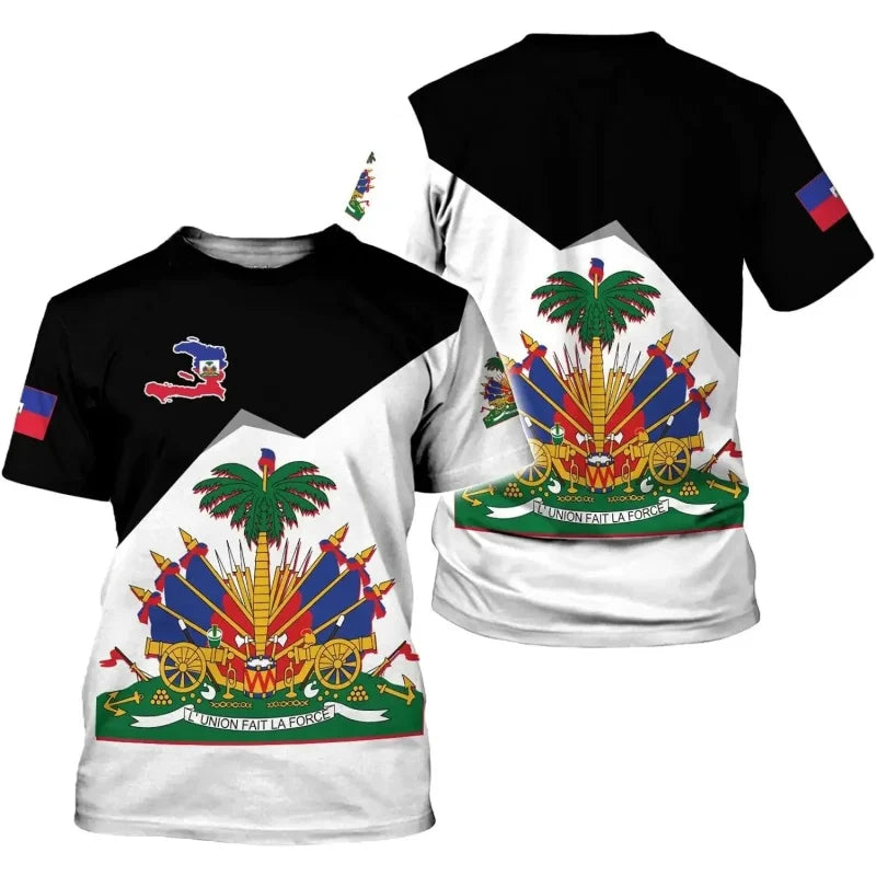 Haiti National Emblem T-Shirt – Men's Casual Loose Round Neck Short Sleeve Tee