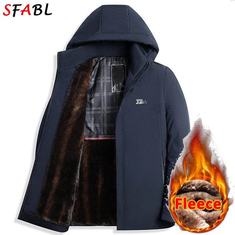 Men's Hooded Fleece-Lined Winter Parka – Korean Style Zip Jacket with Pockets