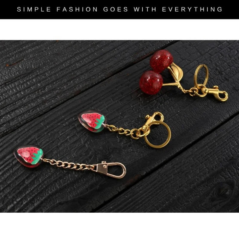 Red Cherry Pendant Keychain for Women'S Cute Bag Decoration Multifunctional Jewelry Car Key Accessories Trendy Charm Keyring