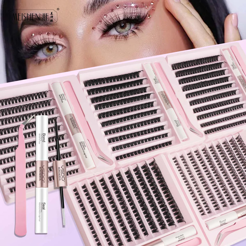 New 10Rows Individual Lashes Kit Natural Long DIY Cluster Eyelashes with Lash Bond and Seal Extension Kit Makeup Tools Faux Cils