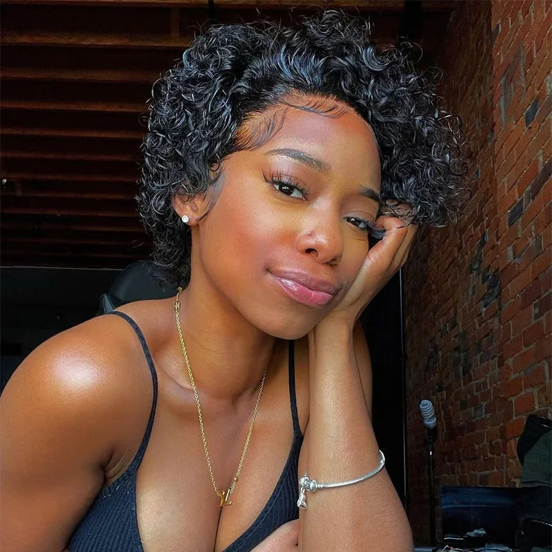 Pixie Cut Wig Short Bob Human Hair Wigs Blonde Burgundy 1B 30 Brown Color 13x1 Transparent Lace Wig For Women Natural Color Remy