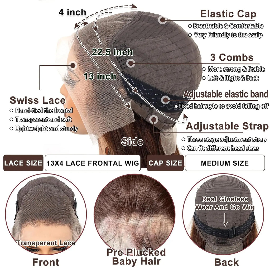 30 Inch Chocolate Brown Lace Front Wig 200% Density Straight HD transparent Lace Frontal Wigs Human Hair Pre Plucked For Women
