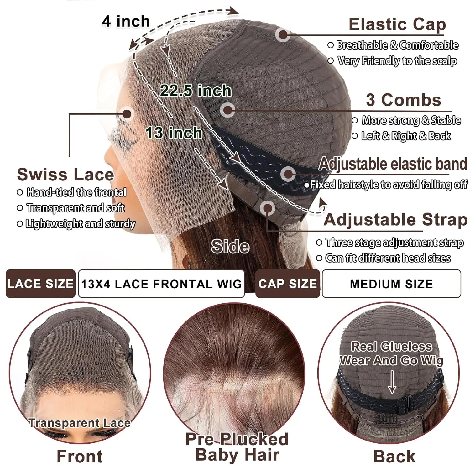 30 Inch Chocolate Brown Lace Front Wig 200% Density Straight HD transparent Lace Frontal Wigs Human Hair Pre Plucked For Women