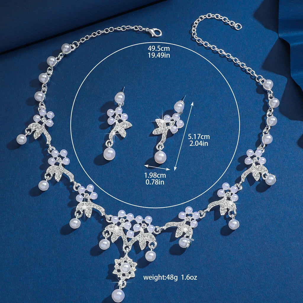 Retro Alloy Diamond Flower Necklace & Earring Set – European & American Fashion Accessories