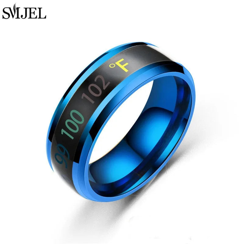 Smart Stainless Steel Sensor Body Temperature Ring for Couples Multifunctional Display Real-time Temperature Measuring Ring