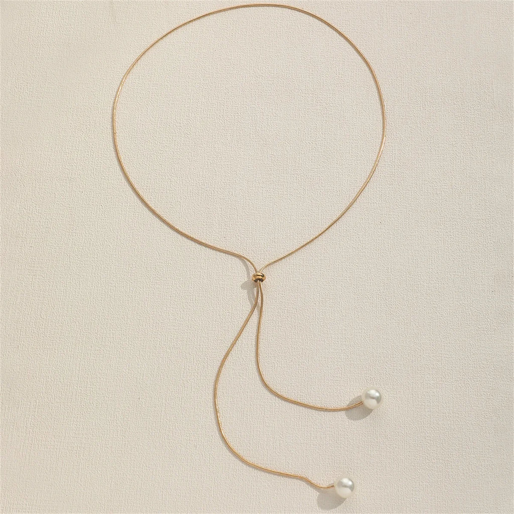 Adjustable Chain Necklace with Simple Faux Pearl Pendant Female Long Sweater Fashion Jewelry Gift Ornament